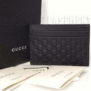 GUCCI black MICRO G MicroGUCCISSIMA embossed Leather Card Case wallet New in Box